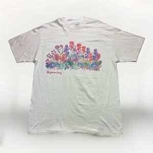 VINTAGE 90s WILDFLOWERS NATURE White Hanes Beefy T-Shirt LARGE soft flowers